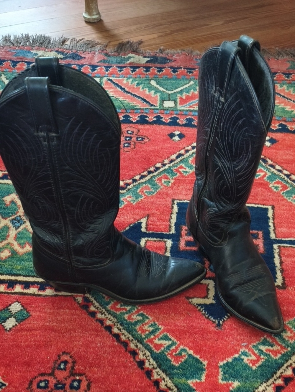 CODE WEST Classic Black Leather Western Cowboy Boots